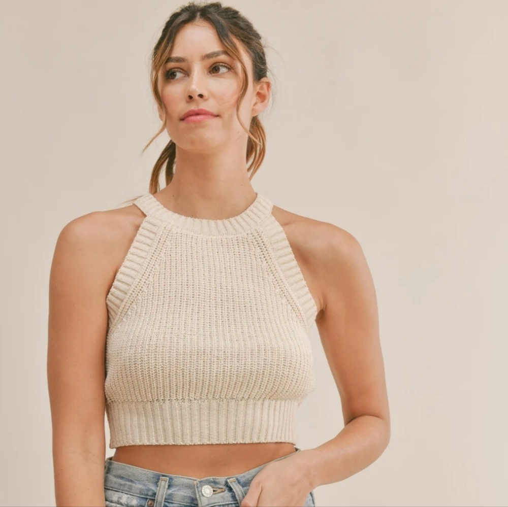 Mable Cropped Sleeveless Knit Sweater Tank - Size M